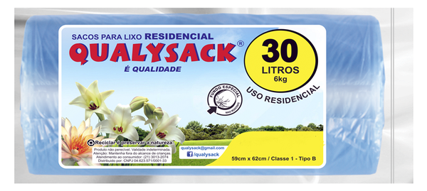Saco de Lixo Qualysack Azul 30l 59cmx62cm 30 sacos