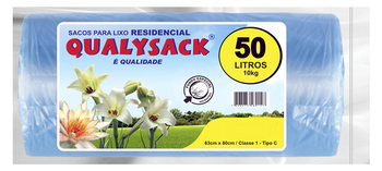 Saco de Lixo Qualysack Azul 50l 63cmx80cm contém 30 sacos