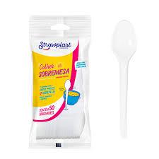 COLHER SOBREMESA BRANCA STRAWPLAST C/50