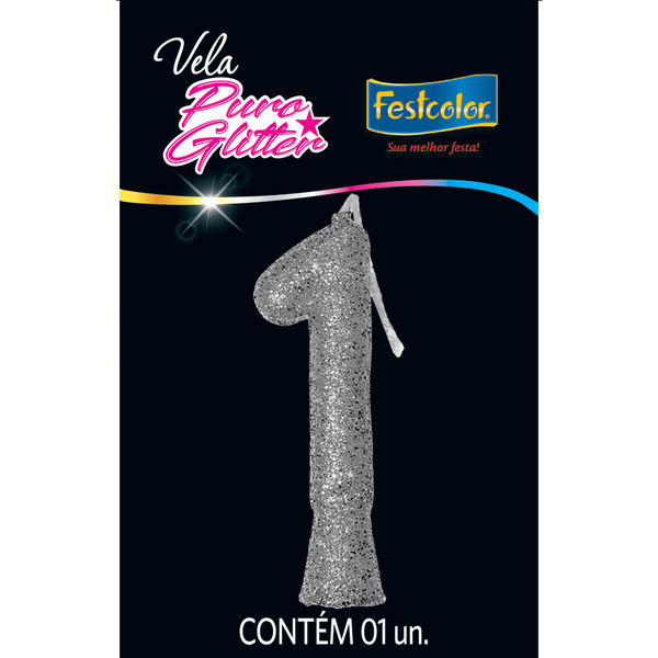 VELA FESTCOLOR PURO GLITTER PRATA N 1