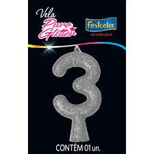 VELA FESTCOLOR PURO GLITTER PRATA N 3