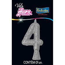 VELA FESTCOLOR PURO GLITTER PRATA N 4