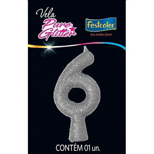 VELA FESTCOLOR PURO GLITTER PRATA N 6