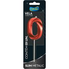 VELA FESTCOLOR SLIM METALLIC VERMELHA N