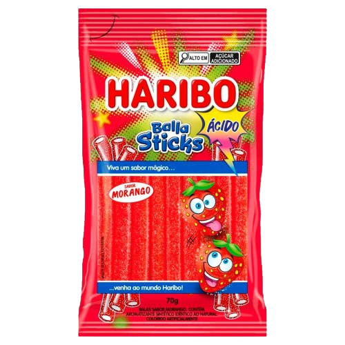 BALA STICKS HARIBO MORANGO ACIDO 70G