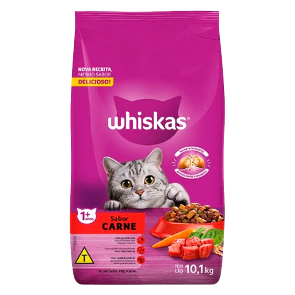RACAO WHISKAS 10,1KG CARNE C/DELICROCS