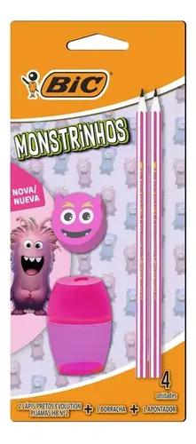 BORRACHA BIC + APONT + LAPIS C/2 ROSA