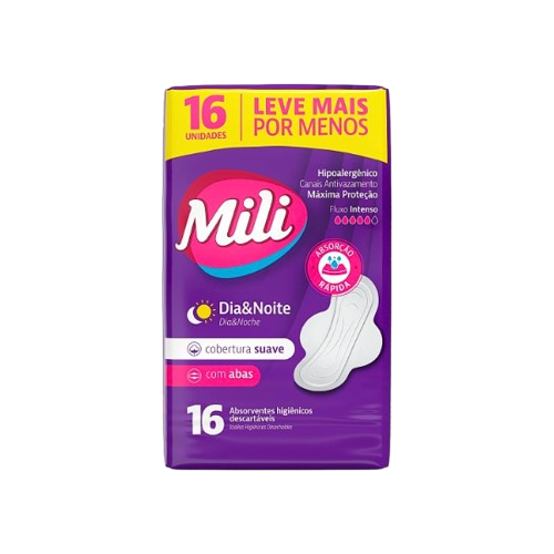 Absorvente com Abas Mili Suave Dia e Noite C/ 16