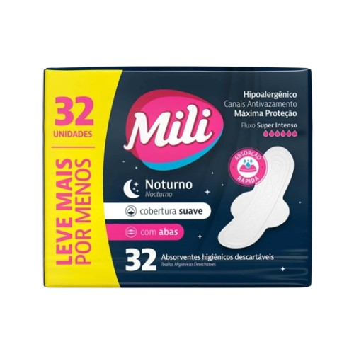 Absorvente com Abas Mili Suave Noturno C/ 32