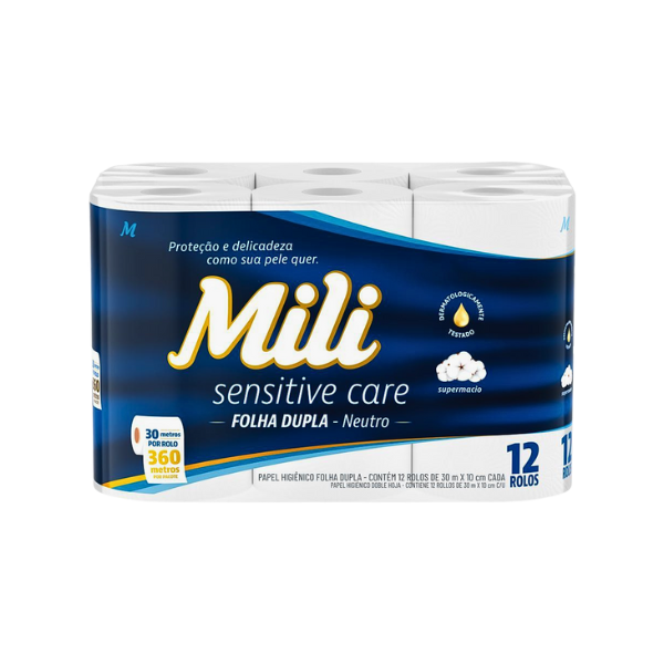 Papel Higiênico Mili Sensitive Care Neutro Folha Dupla 30m C/12