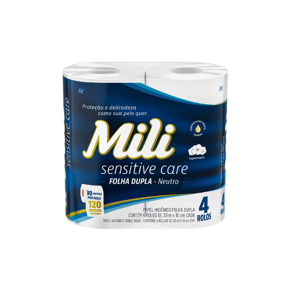 Papel Higiênico Mili Sensitive Care Neutro Folha Dupla 30m C/ 4
