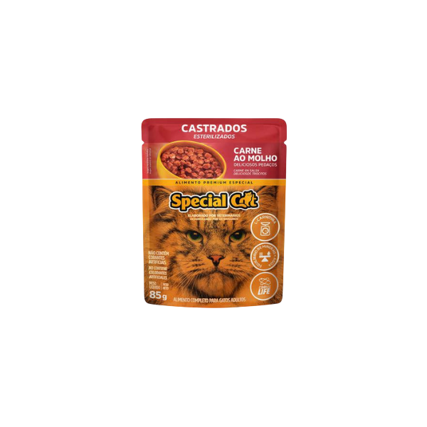 Ração Para Gato Sache Special Cat Carne ao Molho Para Castrados