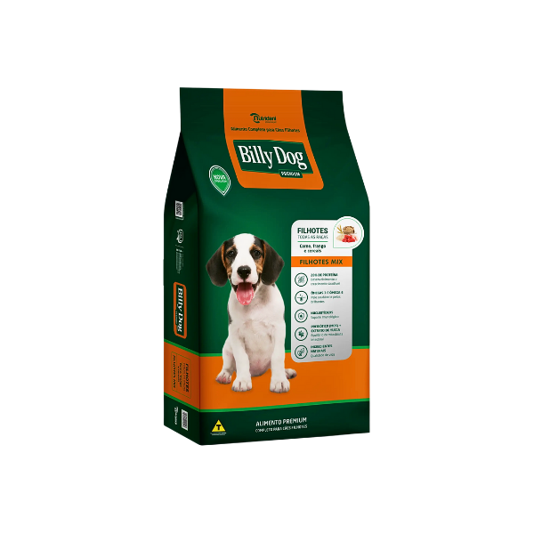 Ração para Cão Billy Dog Filhotes Todas as raças Carne, Frango e Cereais 1kg