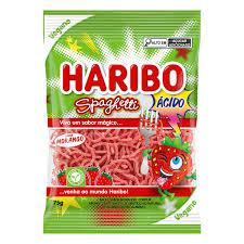BALA HARIBO SPAGHETTI ACIDO MORANGO 75G