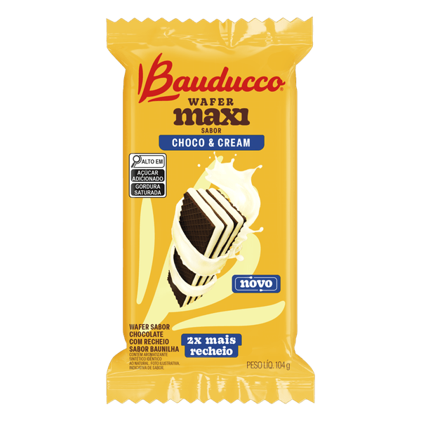 BISCOITO BAUDUCCO MAXI WAFER CHOCO & CREAM 104G