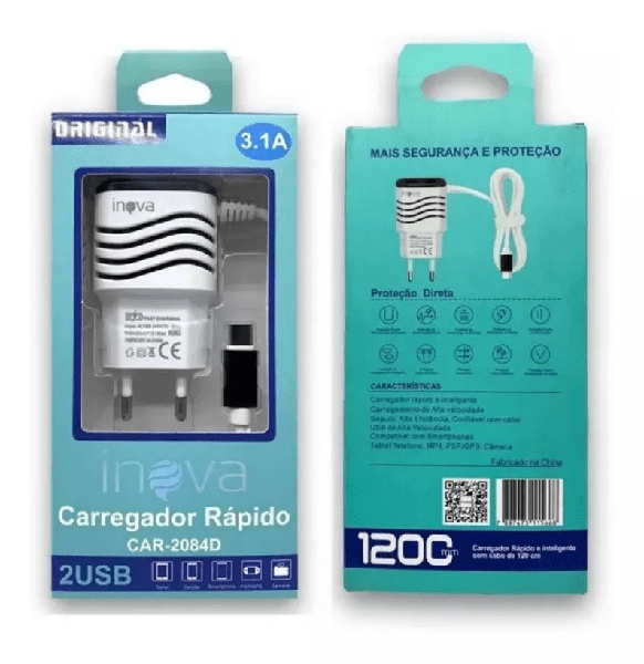 CARREGADOR CELULAR INOVA 3.1A IPHONE