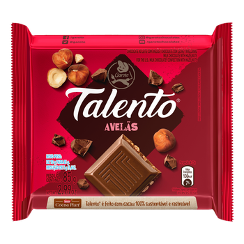 BARRA CHOC AO LEITE AVELA TALENTO 85G