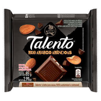 CHOC MEIO AMARGO C AMENDOAS TALENTO 85G