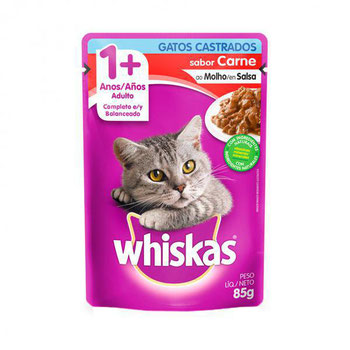 RACAO WHISKAS CASTRADOS CARNE 85G