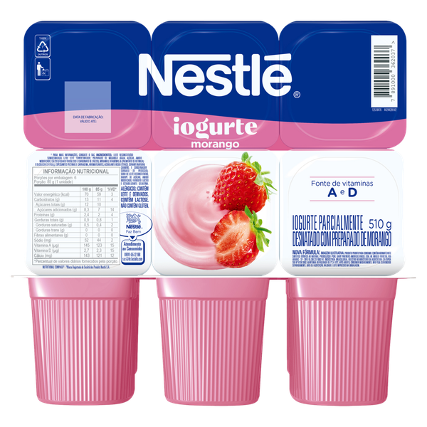 Iogurte 510g Desn.Z.Lact.Morango  Nestle