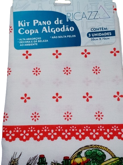 Kit Pano De Copa Algodao C/3 Ricazza