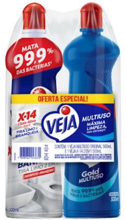 Kit Limpador Multiuso Veja Gold + X14 Banheiro 2x500ml