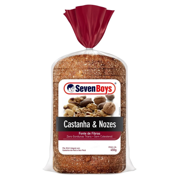 PAO INTEGRAL CASTANHA E NOZES SEVEN BOYS 450G