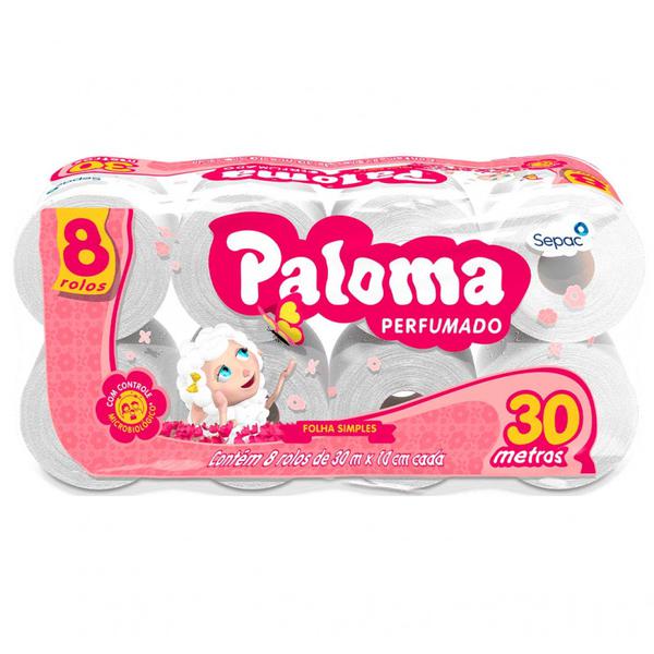 PAPEL HIGIENICO FOLHA SIMPLES PALOMA PERFUMADO 4 ROLOS 30MX10CM