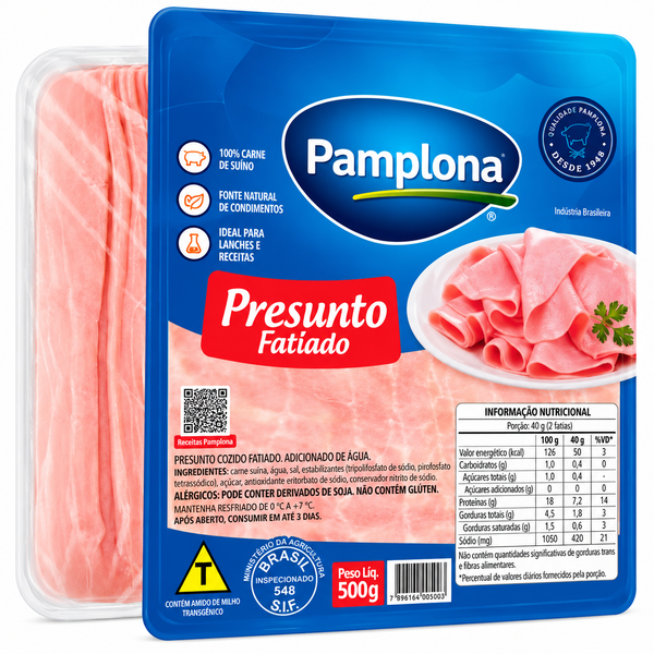 PRESUNTO COZIDO FATIADO PAMPLONA 500G