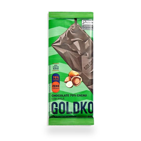 BARRA DE CHOCOLATE 70% CACAU AVELÃ GOLDKO 80G