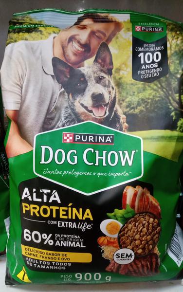 RACAO DOG CHOW 900G ADULTO ALTA PROTEINA CARNE/FGO/OVO