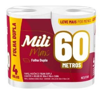 PAPEL HIG MILI MAX F.DUPLA NEUTRO 4 ROLOS 60M