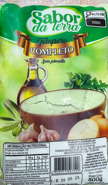TEMPERO SABOR DA TERRA SAQ 500G COMPLETO S/ PIMENTA