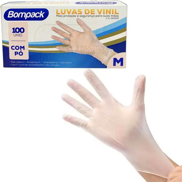 LUVA VINIL C PO M BOMPACK 100UN