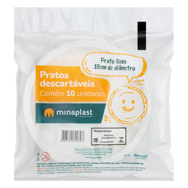 PRATO RASO 18CM TRANSPAR MINAPLAST 10UN