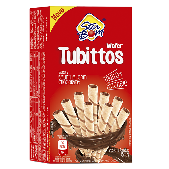 TUBITTOS WAFER SABOR BAUNILHA COM CHOCOLATE 50G