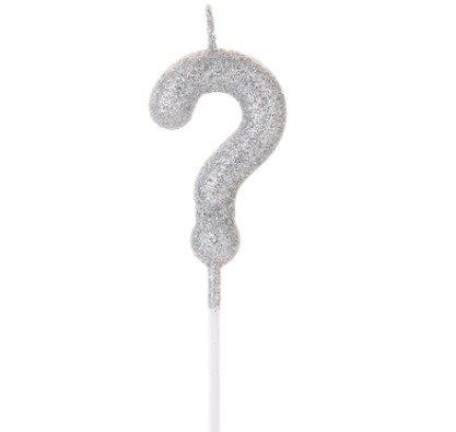 VELA PARABENS GLITTER PRATA INTERROGACAO