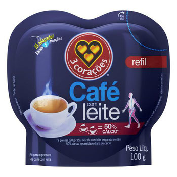 CAFE 3 CORACOES REFIL 100G C/ LEITE