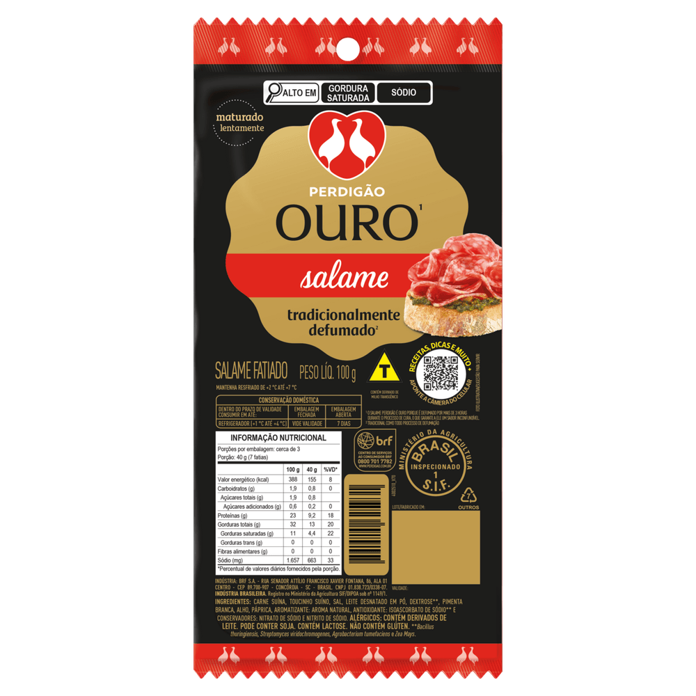 SALAME ITALIANO PERDIGAO 100G FAT