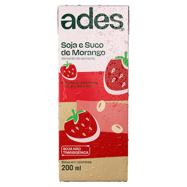 Alimento Soja Ades 200ml Morango