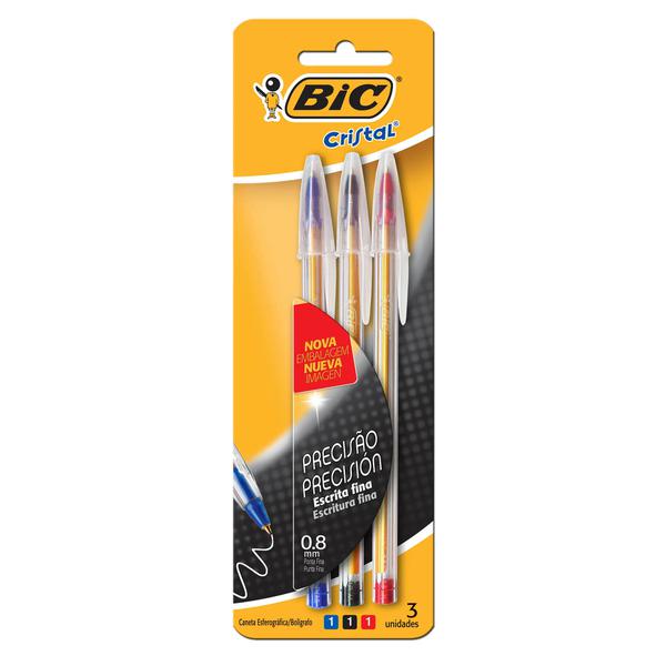 Caneta Bic Fina Cristal C/ 3un