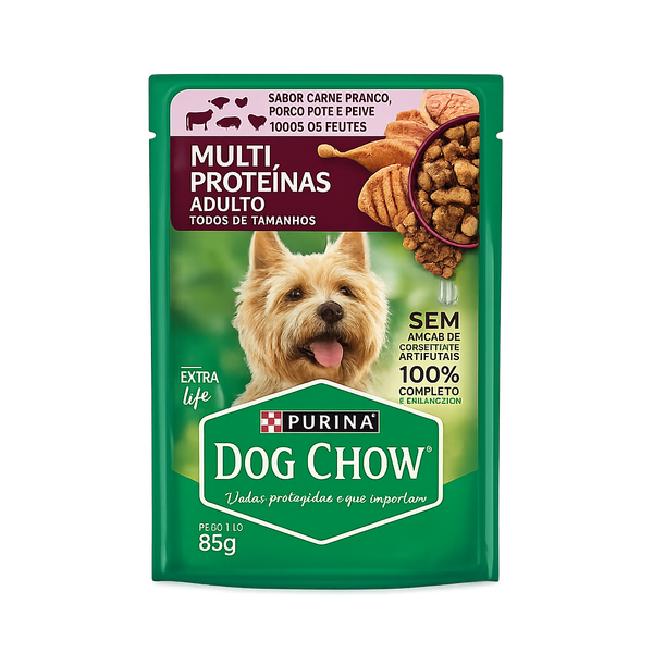 Dog Chow 85g Multi Proteina Adulto Car Frg Porco Peru Peixe