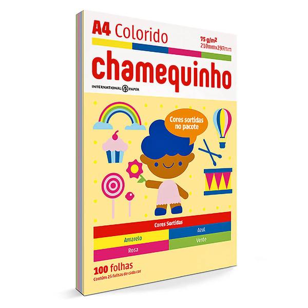 Folha A4 Chamequinho Colorido C/ 100 Folhas