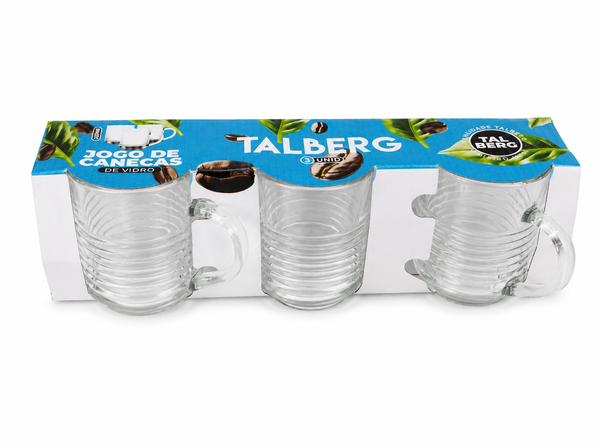 Kit 3 Canecas Vidro Decorada 220ml
