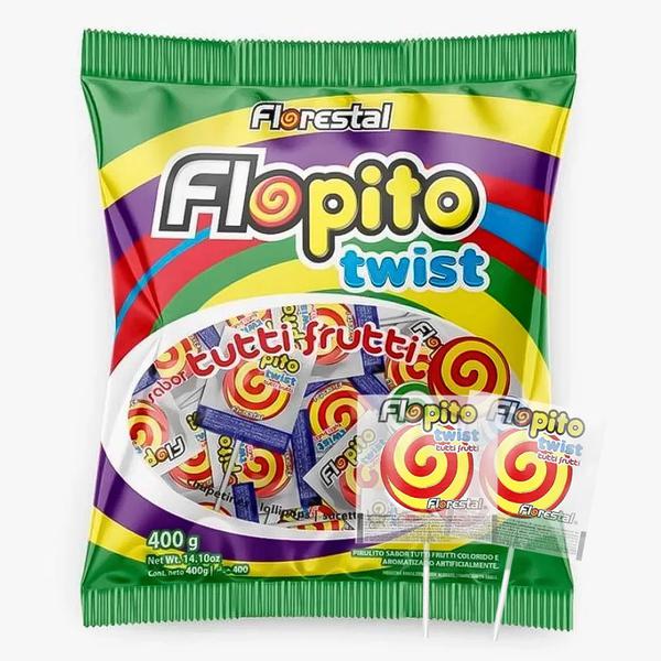 Pirulito Flopito Twist 400g Amarelo e Vermelho