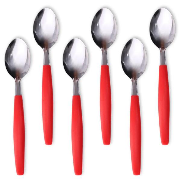 COLHER  ACO CABO PLASTICO VERMELHO HOME LINE C/6