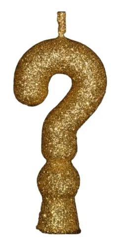 VELA ANIVERSARIO INTERROGACAO GLITER DOURADO
