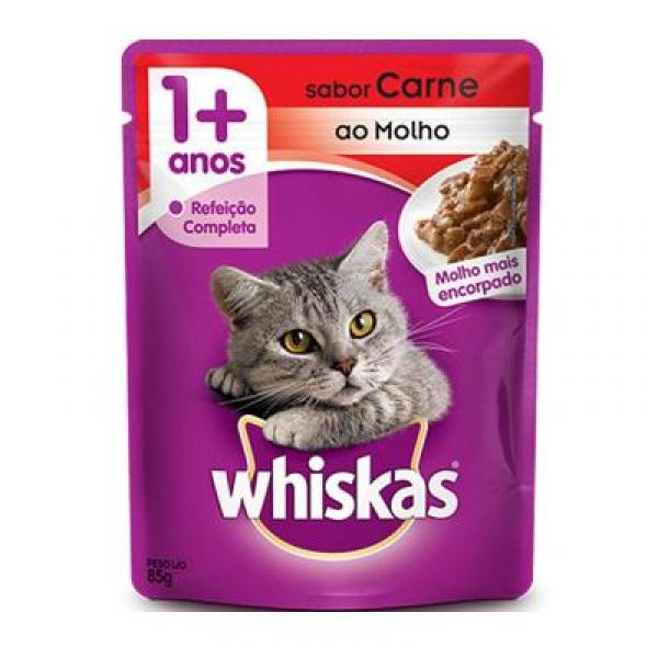 RAÇÃO WHISKAS SACHET ADULTO 85G CARNE