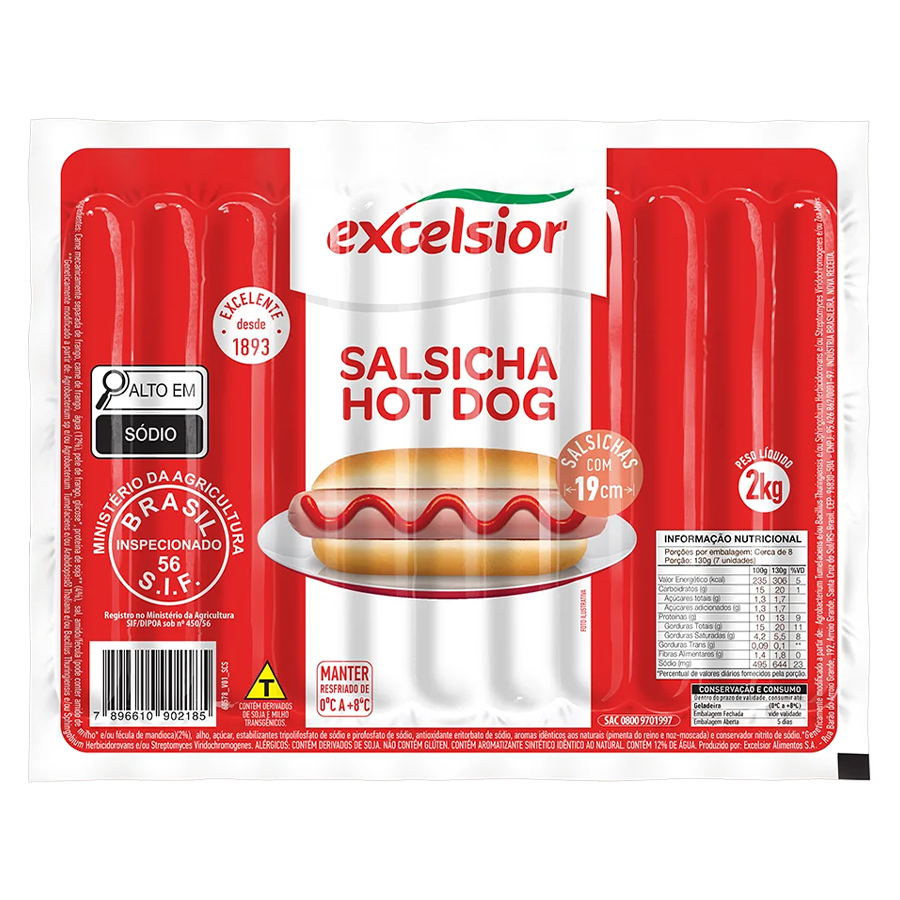 SALSICHA EXCELSIOR HOT DOG 19CM 2KG