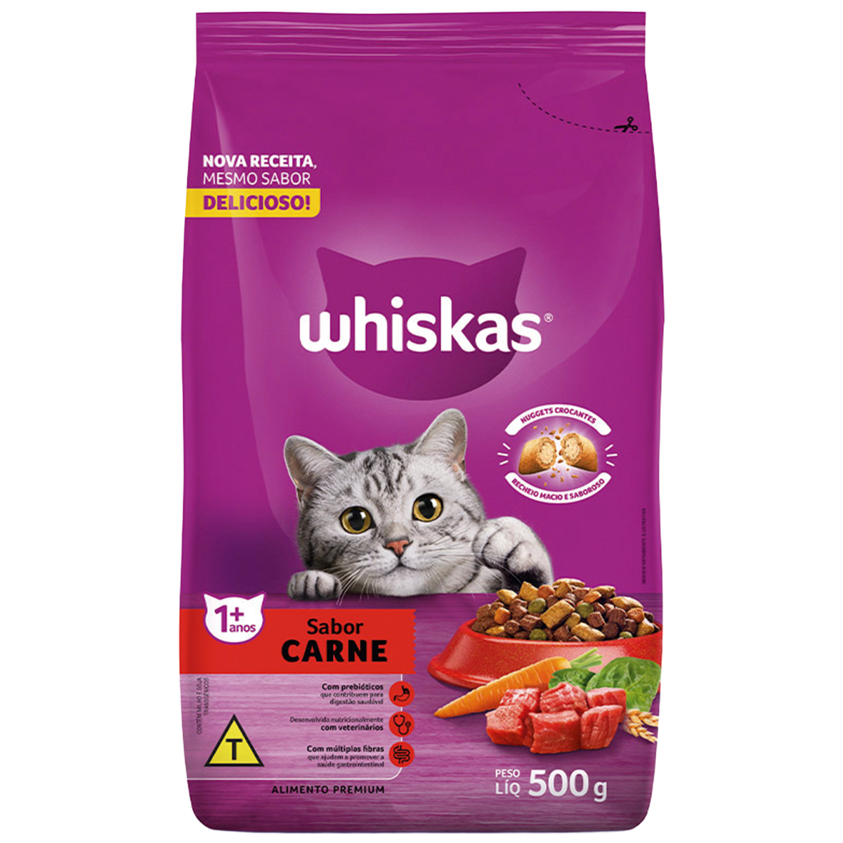 RACAO GATO WHISKAS ADULT CARNE 500G